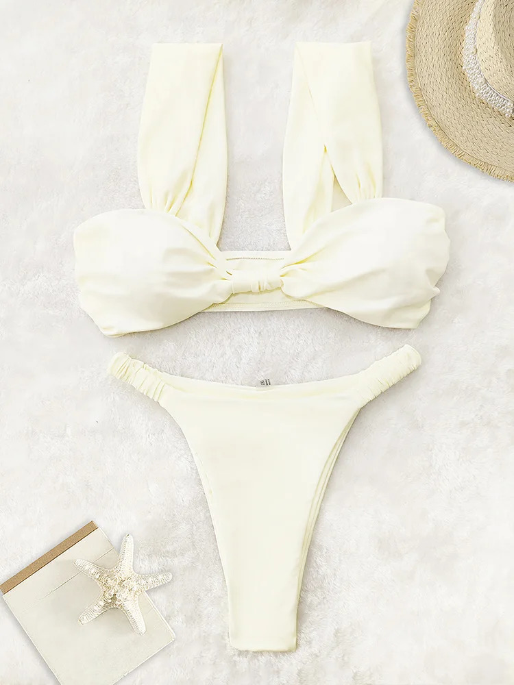OIINAA Two-Piece Bikini Set Women Sexy Swimsuit Solid Backless Female Swimwear Bathing Summer Simple Classic Fashion Beachwear 250516