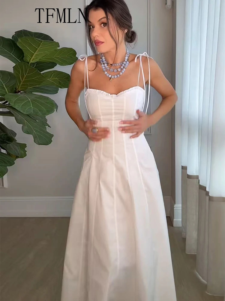 TFMLN Elegant Women Tierred Strap Long Dresses Summer Sweetheart Collar Sleeveless Party Dress Sexy Slim Date Night 250520