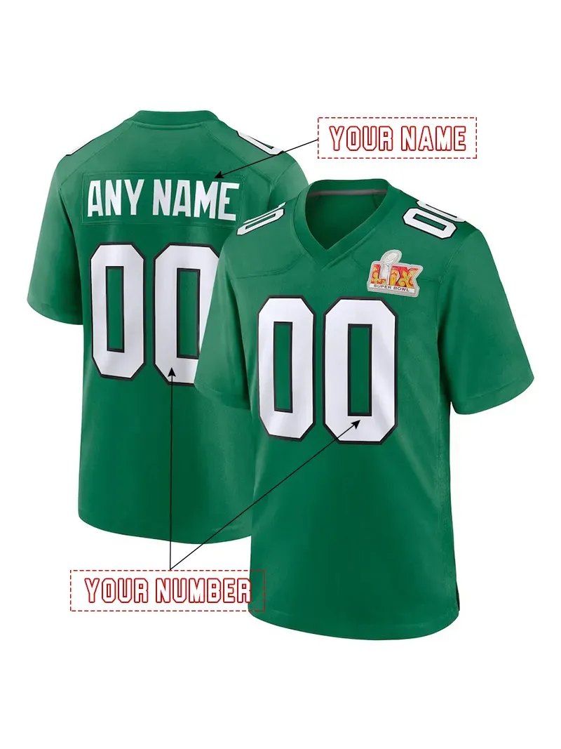 CustomFootball Jersey Barkley Hurts DeJean Brown DeVonta Carter White Men Women Youth with Super Bowl Embroidered Letter Number Design