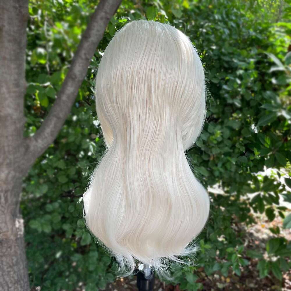 Platinum Blonde 13x4 Lace Front for Women Cosplay Shoulder Length Short Curly Synthetic Wigs Layers Ponytails