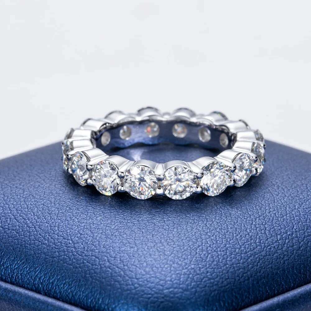 Real 5mm D Color Moissanite Ring For Women S925 Sterling Silver Plated with White Gold Eternity Wedding Band Party Fine Jewelry