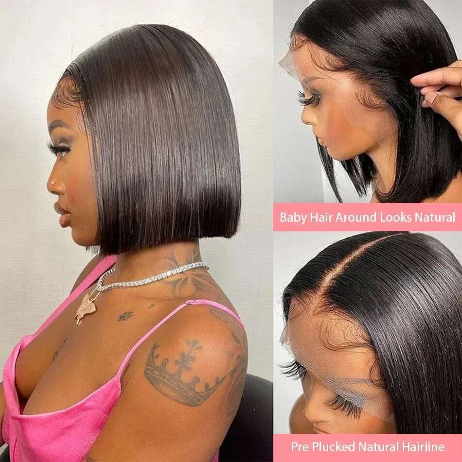 Short Bob Bone Straight Wig 13x4 Front Human Hair 200 Density Glueless HD Transparent Lace Frontal For Women Wigs
