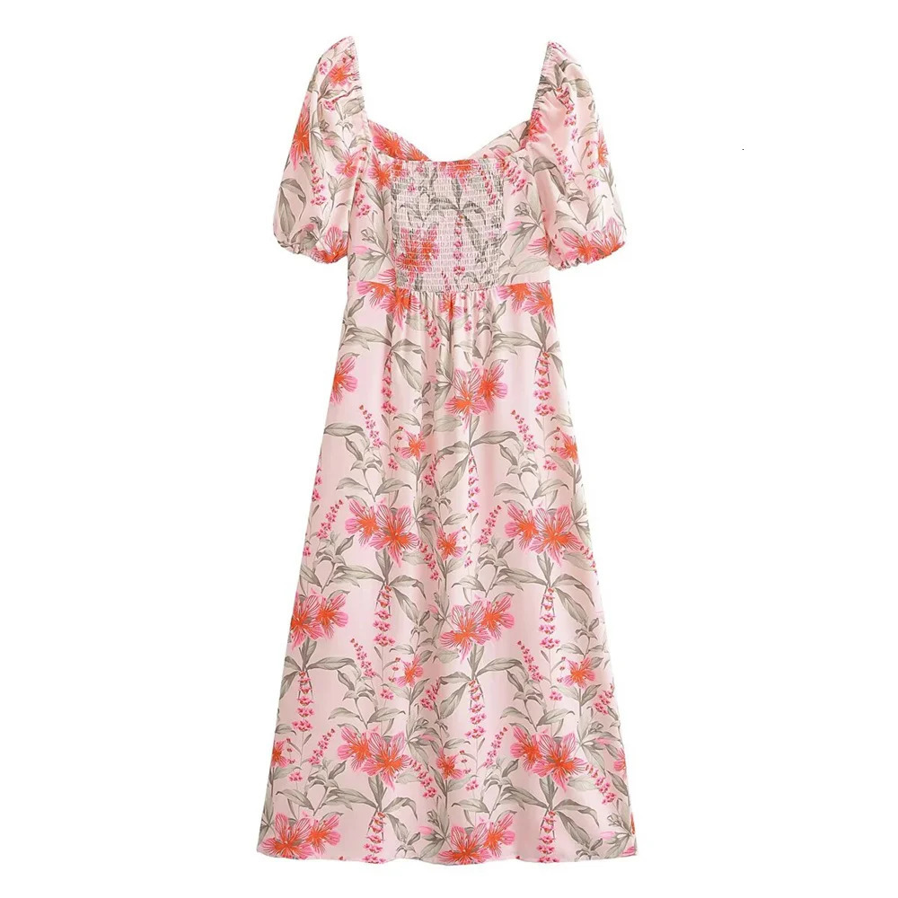 UNIZERA womens printed slit dress with strapless short sleeved decoration for spring and summer casual wear 250520