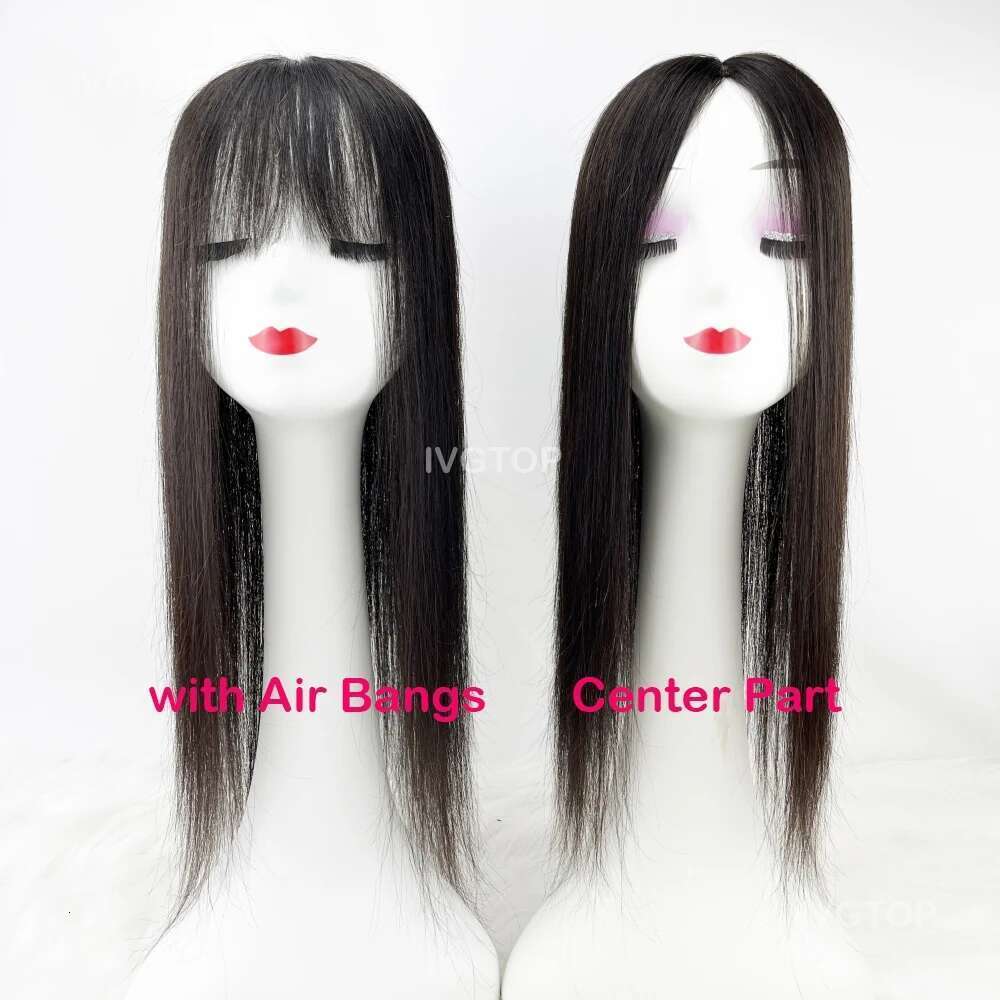 12x14cm Base Human Topper Women Full Size Hand Tied Silk Top Toupee Free Part Remy Hair Piece System with Clips in
