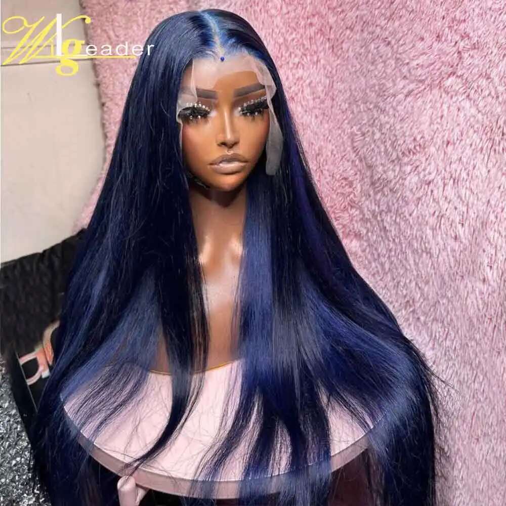Remy Human HD 13x6 Front Preplucked Straight 180% Density 5x5 Blue Transprent Lace Hair Wigs