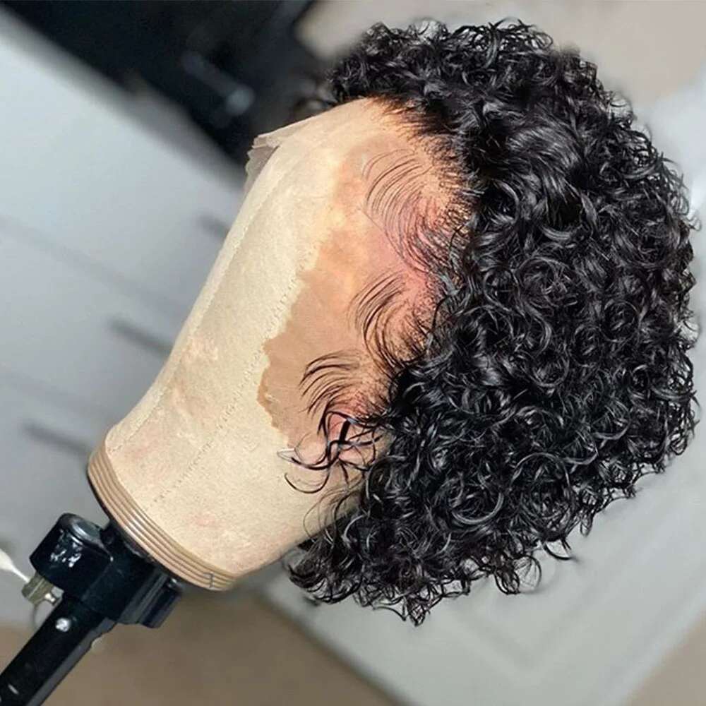 Pixie Cut Transparent Lace Front Wig Short Kinky Curly Bob Brazilian Water Wave Human Hair Wigs For Women
