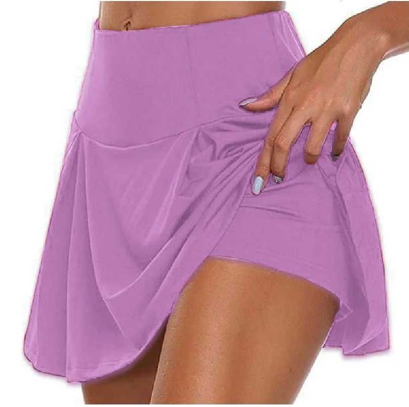 Summer basic womens solid color fake two piece base outdoor golf yoga sports shorts sexy hip lifting fake two piece skirtXJ250520