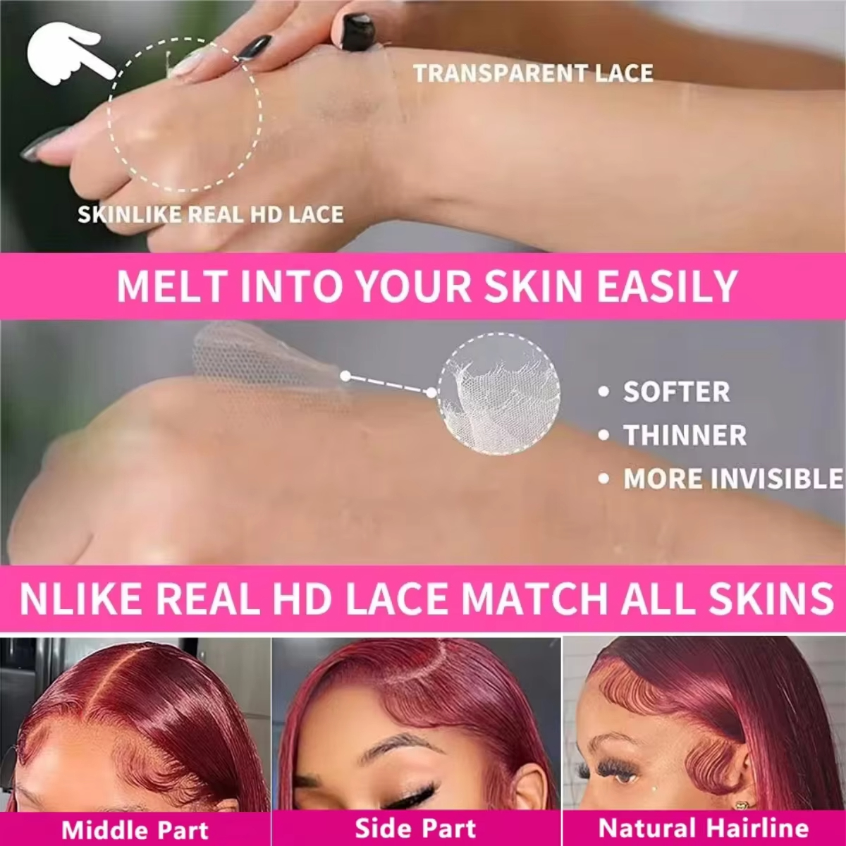 Brazilian Burgundy Lace Front Wig Look Like Human Hair Wig Transparent HD Lace Body Wave 250 Density Heat Resistant Glueless Synthetic Wig for Women P