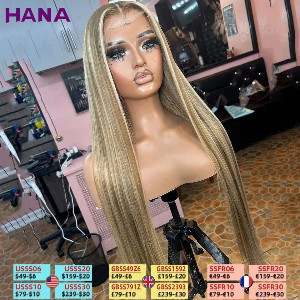 200% Density 7x5 Closure Highlights Ash Blonde Colored Straight 13X4 13x6 Lace Frontal Wig Human Hair Wigs For Women
