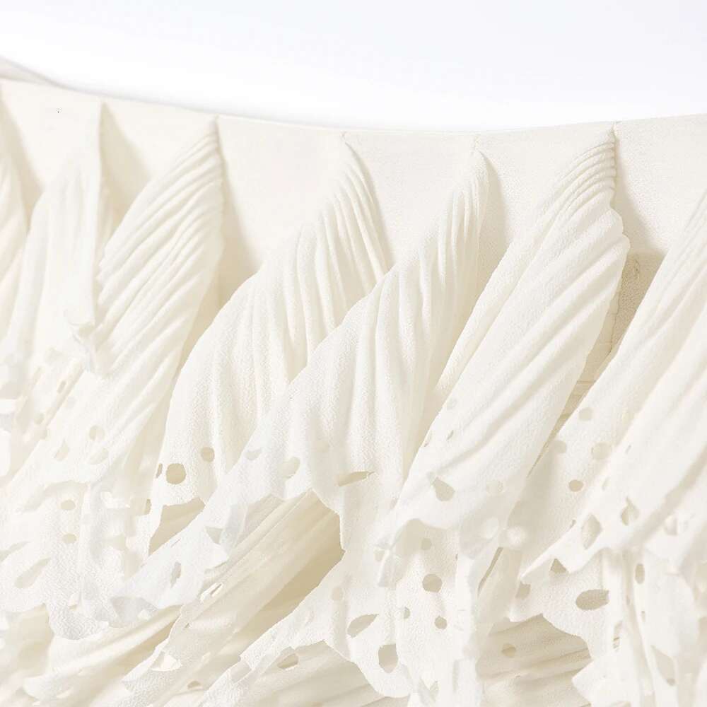 INS Fashion Sweet White High Waist Side Zipper Hollow Out Pleated Design Women Mini Solid Skirt ZATT 2025 Spring New