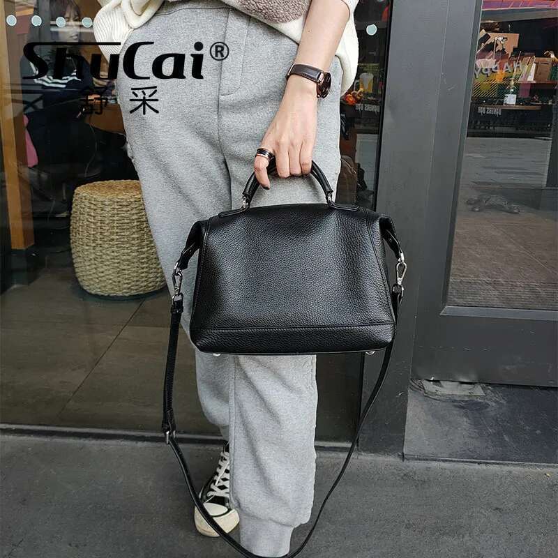 New Large-Capacity Soft First Layer Cowhide Handbag Shoulder Messenger Bag All-Match Casual Fashion Factory Direct Supply