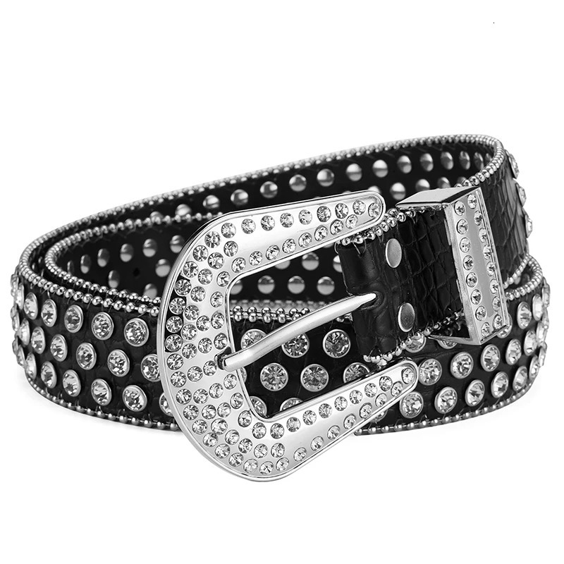 Womens Jeans Rhinestone Large Size Belt Mens Belt Western Denim Shiny Rivet Leather HipHop Punk Rock Y2K Style Belt 250519