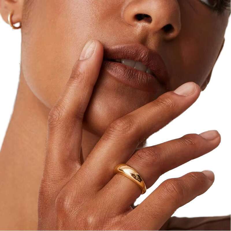 14k gold-plated women's statement dome heavy ring platinum stamp stackable engagement metal eternal fashion gift