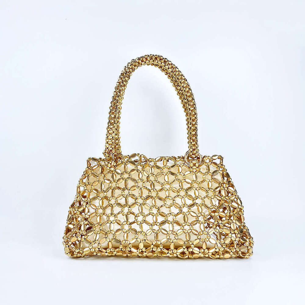Korean Version Personalized Woven Hollow High Aesthetic Ceiling Versatile Handbag With Shiny Handmade Pearl Tote Underarm Bag