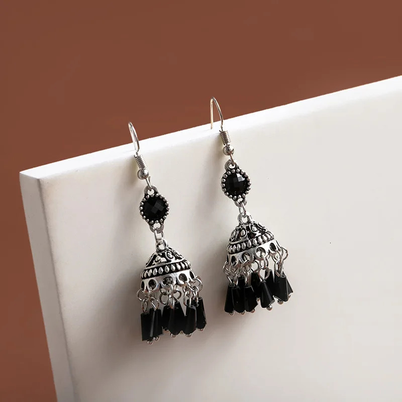 Chic Tassel Lantern Earrings - Exquisite Black Chandelier Drops Dangling Ethnic Style Hooks Hypoallergenic for Sensitive Skin 250520
