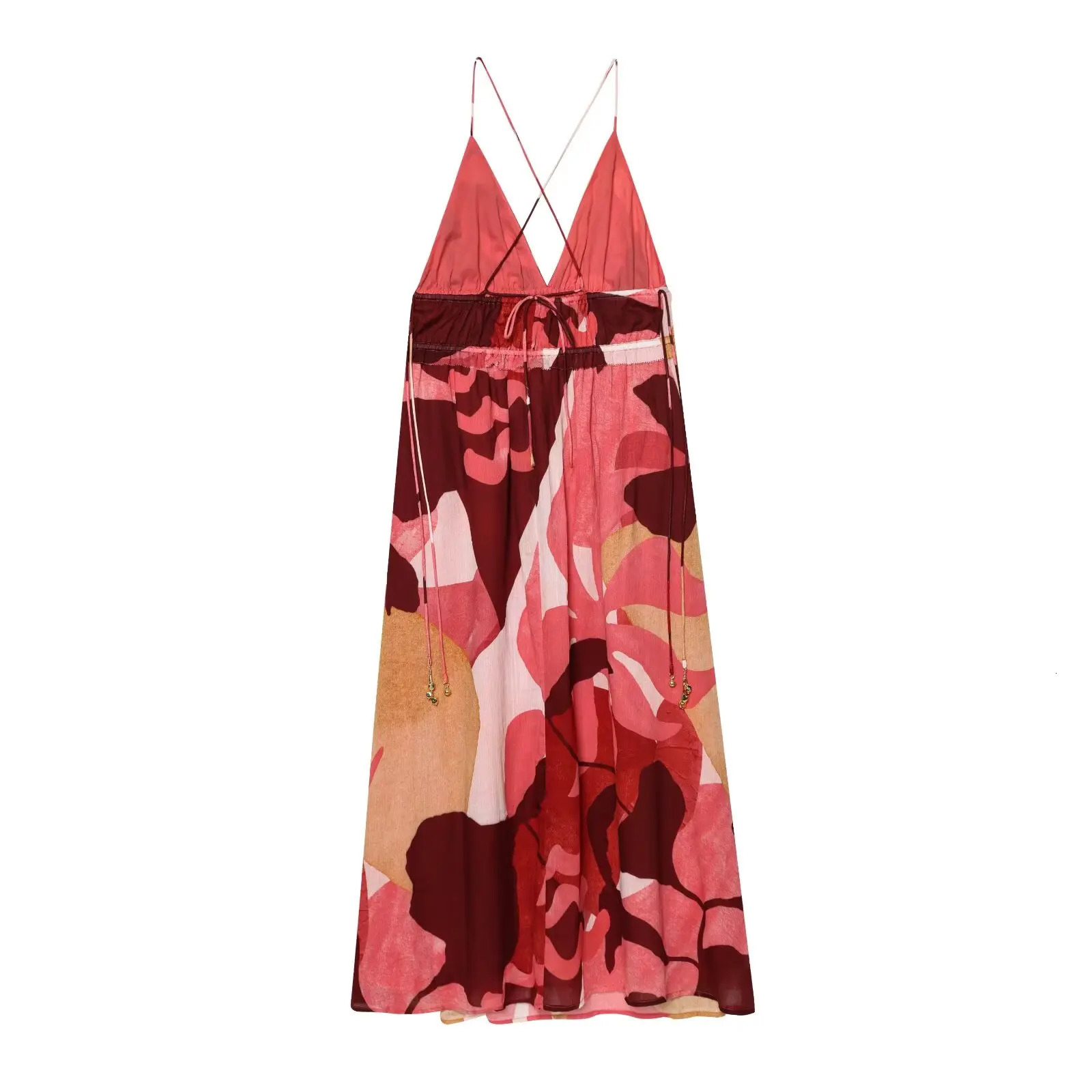 European and American style summer print holiday backless suspender dress 250520