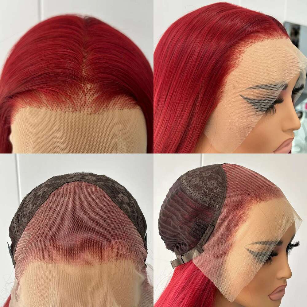 Long Red Women Silky Straight Synthetic Hair Free Part Wine Bury Colored Heat Resistant Fiber Wigs for Daily Party