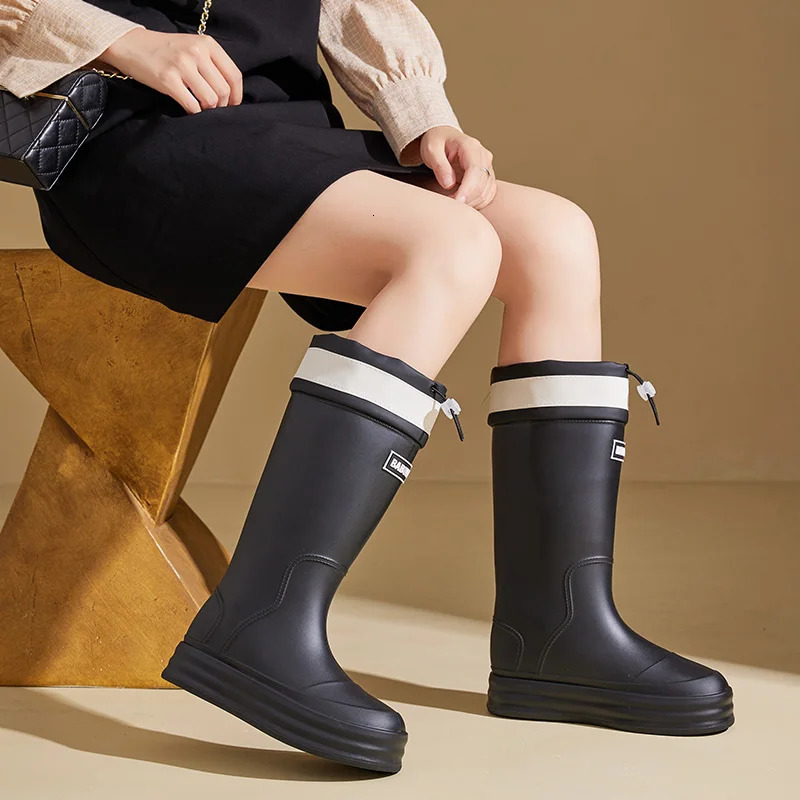Womens Adult Waterproof Cuffed Water Shoes High-cylinder Rain Boots for Outdoor Hiking 250515