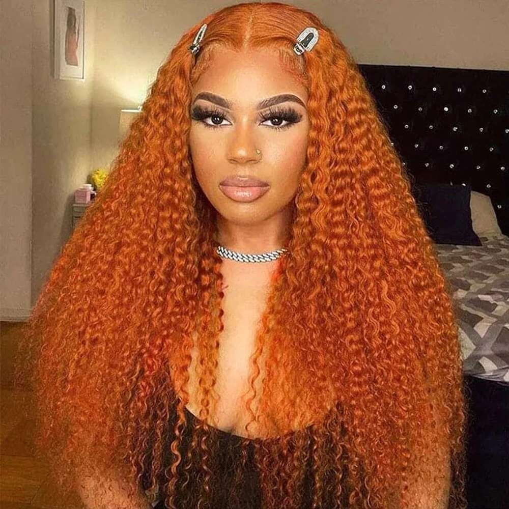 30 Inch Ginger Orange Water 13x4 Frontal Human Hair Deep Wave 350 Colored HD Brazilian Lace Front Wig For Women