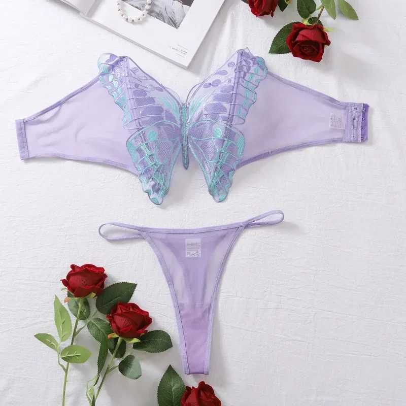 Sexy Ultra Thin Perspective Underwear Set For Women Sexy Bra Piece Set Butterfly Hollow Out Sexy Lingerie Set New R250520
