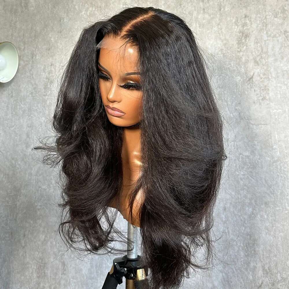 26Preplucked Black Yaki Kinky Body Wave 180Density Natural Hairline 13*4 Lace Front Wigs For Women With Baby Hair Good Texture