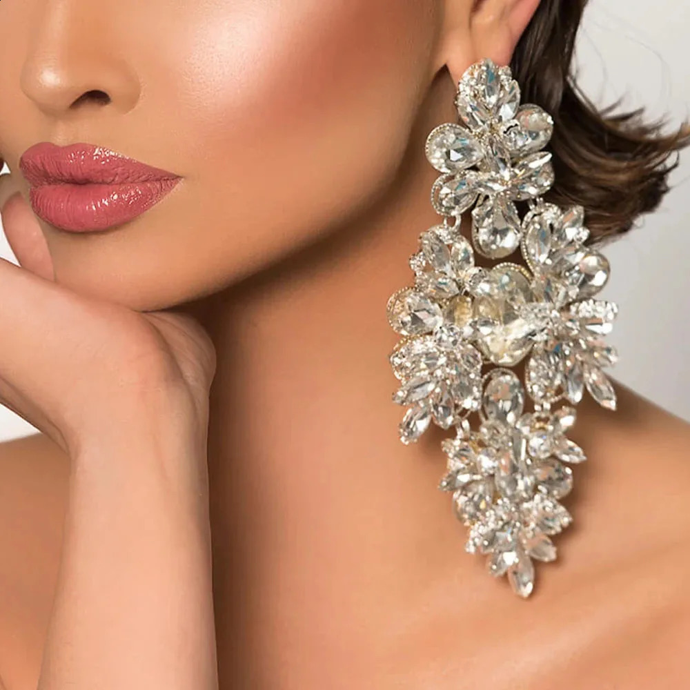 Stonefans Temperament Oversize Rhinestone Earrings Decoration for Women 2024 Elegant Bling Crystal Dangle Earrings Party Jewelry 250519