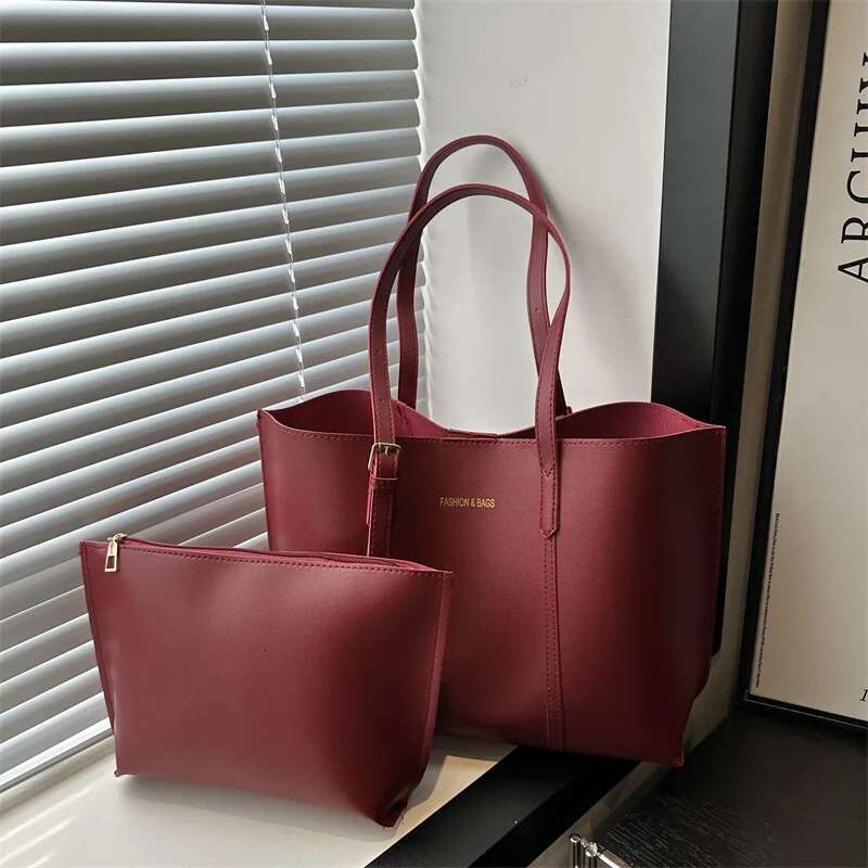 2025 New Retro Simple And Elegant Commuting Leisure Western Style Color Blocked Large Capacity One Shoulder Handheld Tote Bag