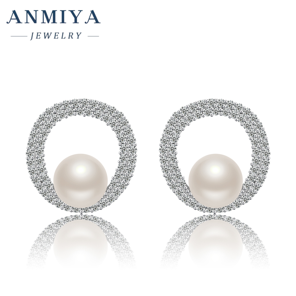 Elegant Freshwater Pearl Sutds Earrings Cubic Zirconia Pearl Earrings for Women