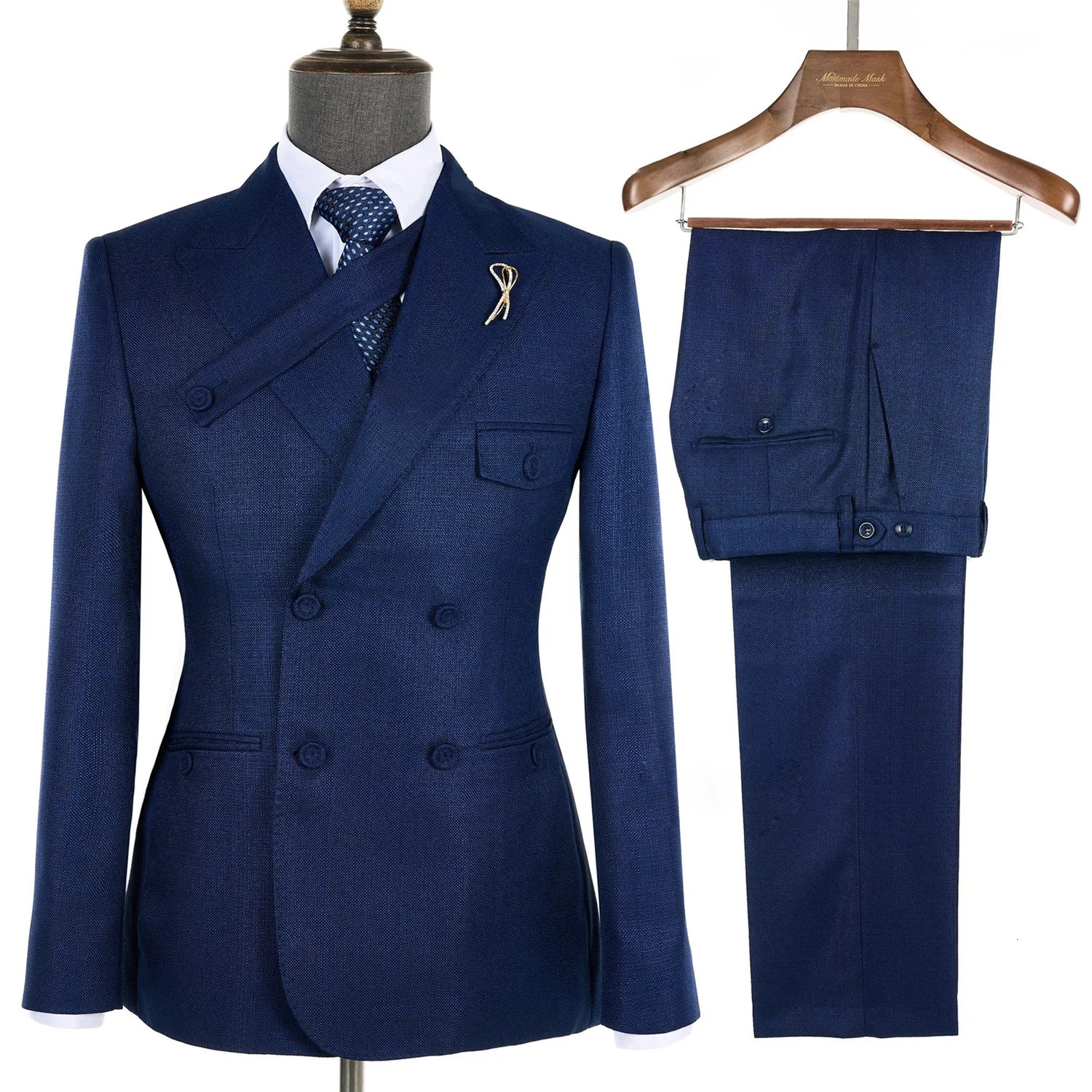 Elegant Suits for Men Brown 2 Pieces Blazer Pants Set High Quality Double BreastedButtons Wedding Party 250516