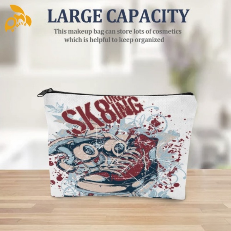 Free delivery of top-designer custom-made lightweight, high-quality linen cosmetic bags in beige, white and black for students.