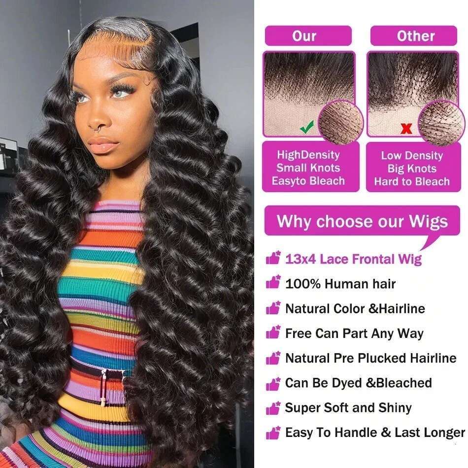 13x4 Loose Deep Wave Frontal Pre Plucked 13X6 HD Lace Front 100 Human Hair Wigs 30 40 Inch 200 250 Density