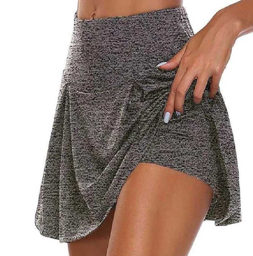 Summer basic womens solid color fake two piece base outdoor golf yoga sports shorts sexy hip lifting fake two piece skirtXJ250520