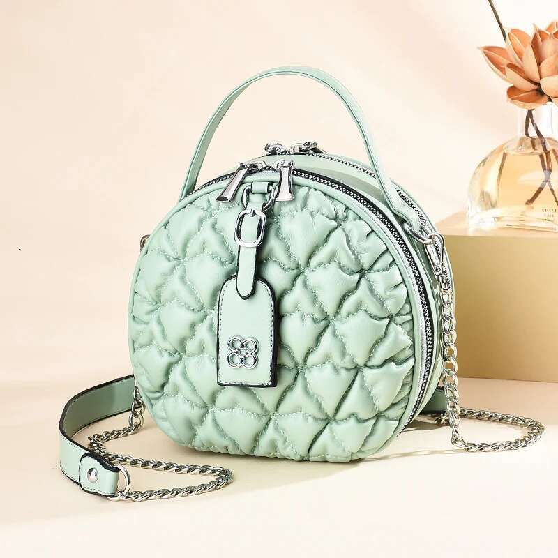 Brand Small Round Bags For Women Chain Shoulder Fashion Purses And Handbags Designer Crossbody Bag Ruffled Satchel