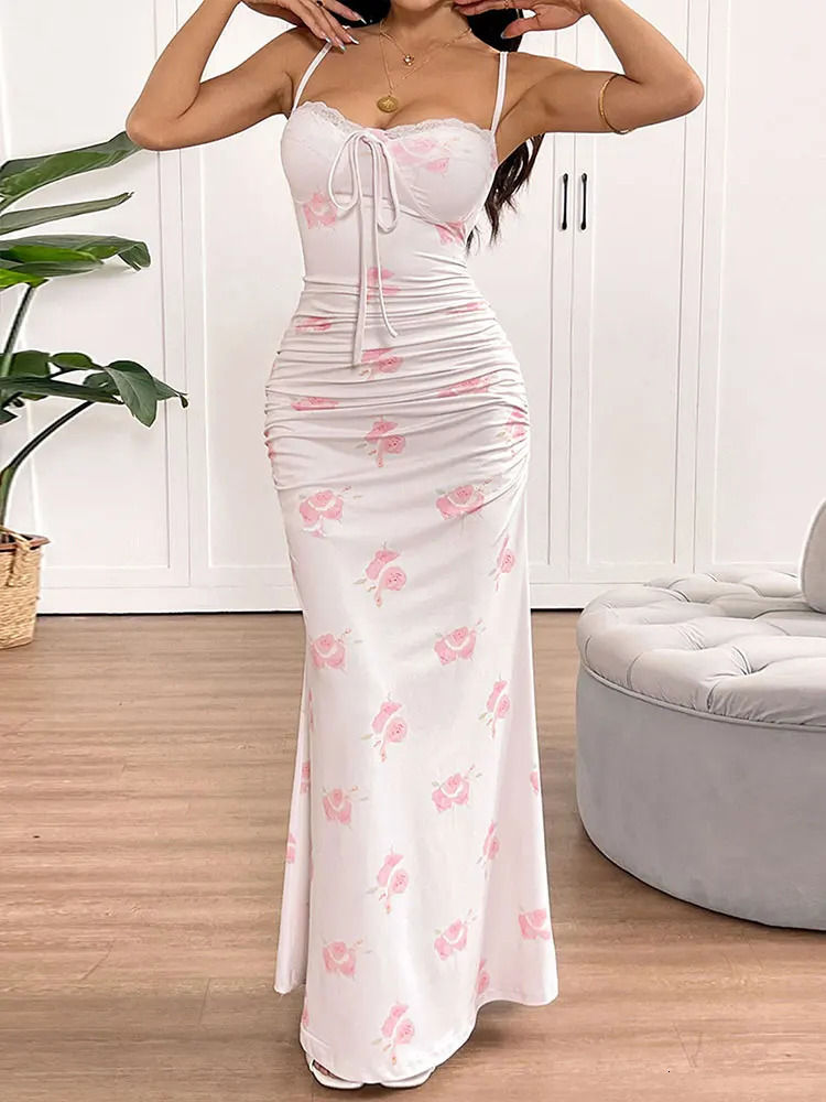 Summer Women Dresses Sexy Backless Sleeveless Sling Dress Streetwear Fashion Print Elegant Lady Casual Slim Clothing 250520