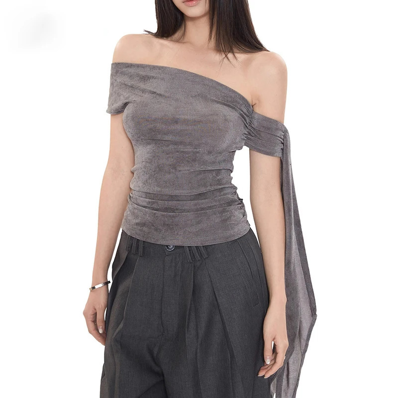 EOTVOTEE Sexy T-Shirts for Women Slash Neck Off Shoulder Chic Casual Tops Spring Summer Fashion Female Solid T-Shirts 250517