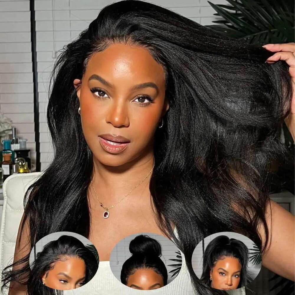 Wear Go Glueless Kinky Front Hair,Yaki Straight 13x4 Lace Frontal Wig Brazilian Human Hair Wigs