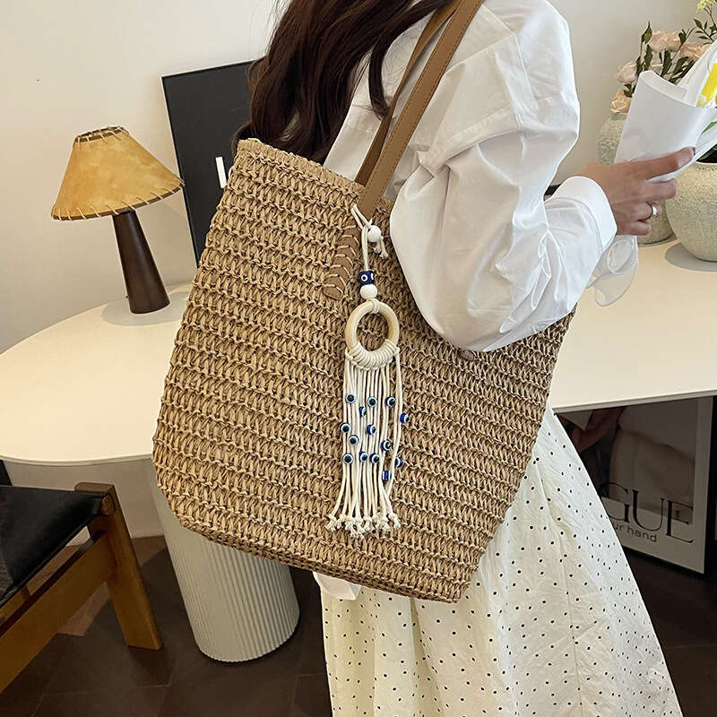 Temperament Grass Women s Large Capacity Summer New Versatile One Shoulder Tote Vacation Woven Beach Bag