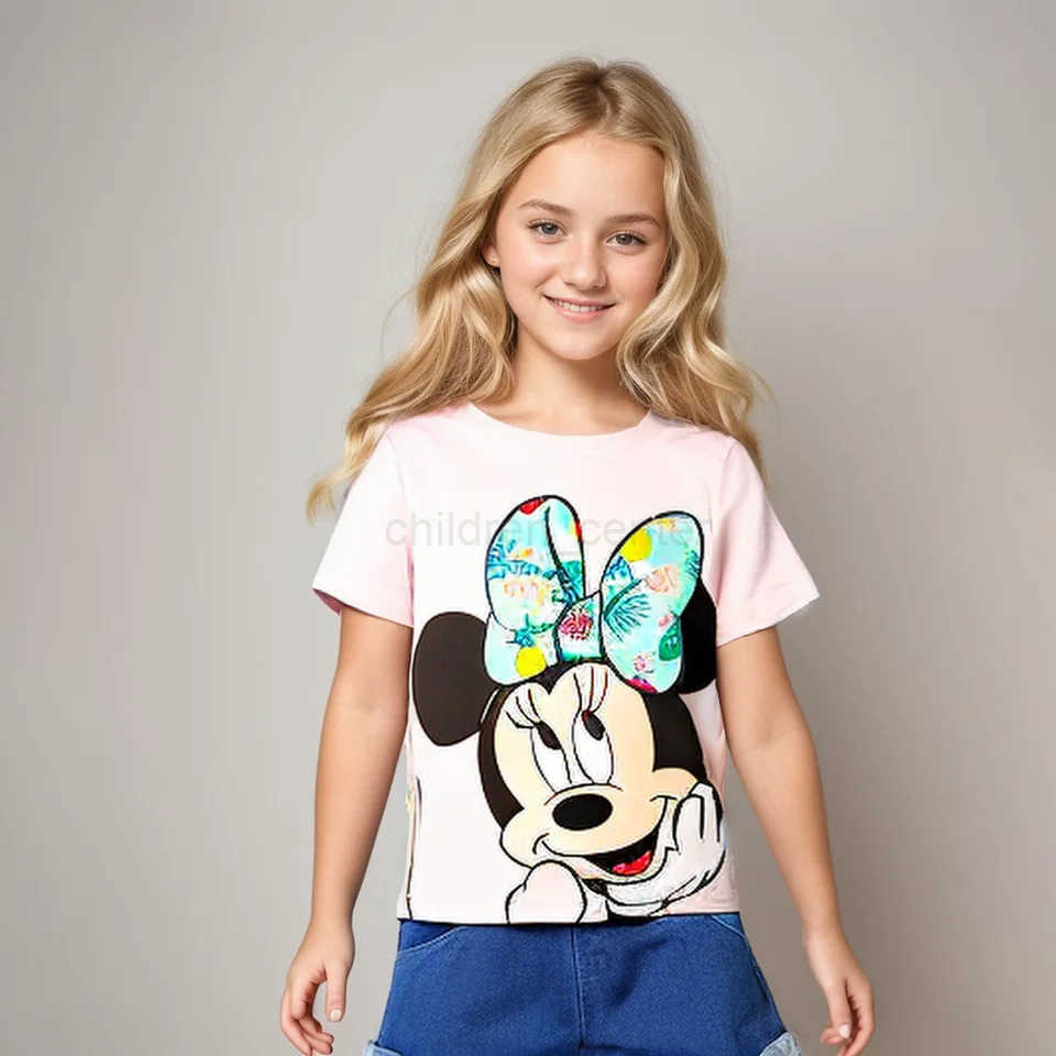 Disney Minnie Mouse Baby Girl T-shirt Summer Toddler Boys Tops Tees Fashion Short Sleeve Kids Tops Tees Child Clothes W250520
