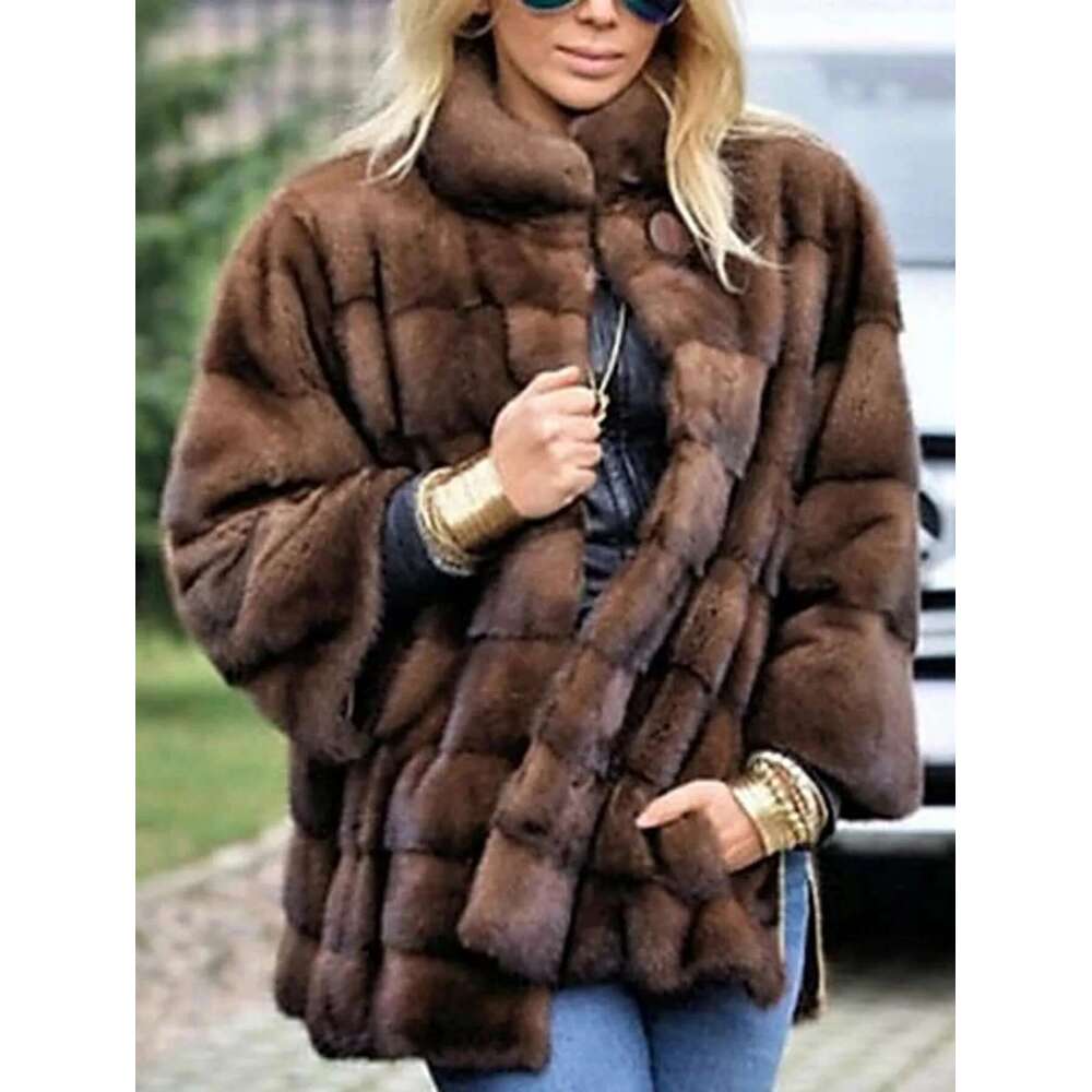 Autumn-winter Women's Casual Jacket Fashion Streetwear Brown Mink Warm Faux Fur Coat