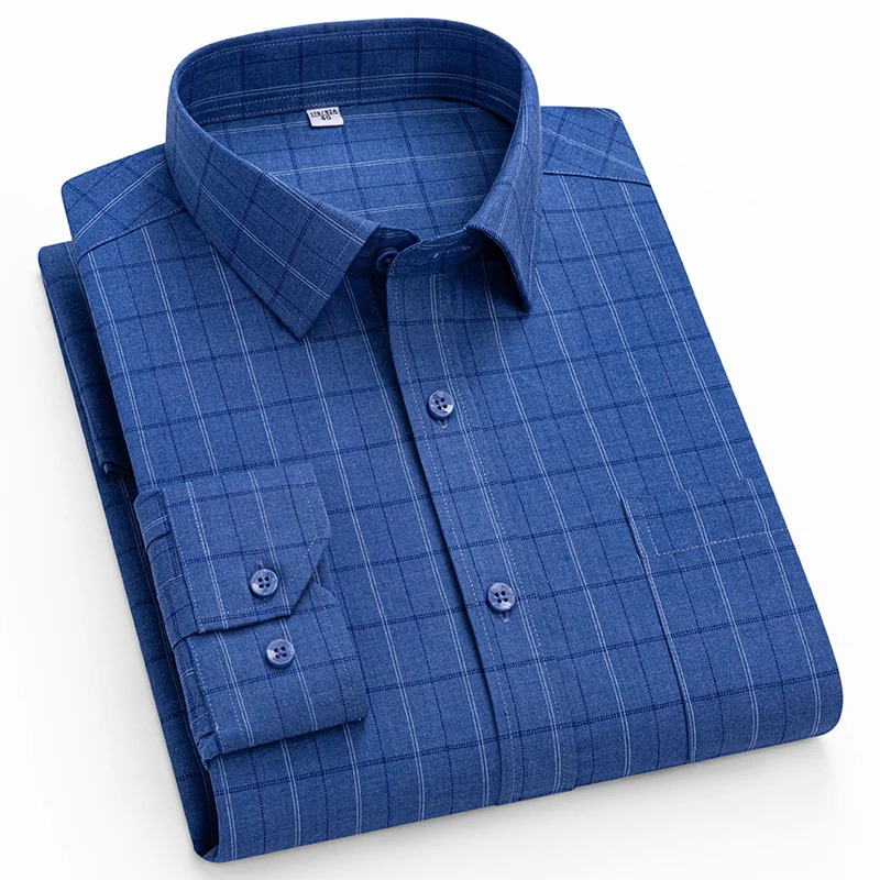 Mens Striped Shirt Long Sleeve Anti-Wrinkle Formal Soft Fashion Casual Business Pocket Office Shirts Men Clothing 4XL 5XL 250520