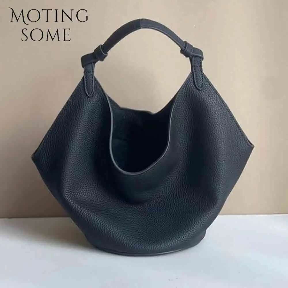 Motingsome 2024 New Woman Bag Cowhide Leather Designer Bags Soft Underarm Shoulder Satchel Tote Retro Pouch Black