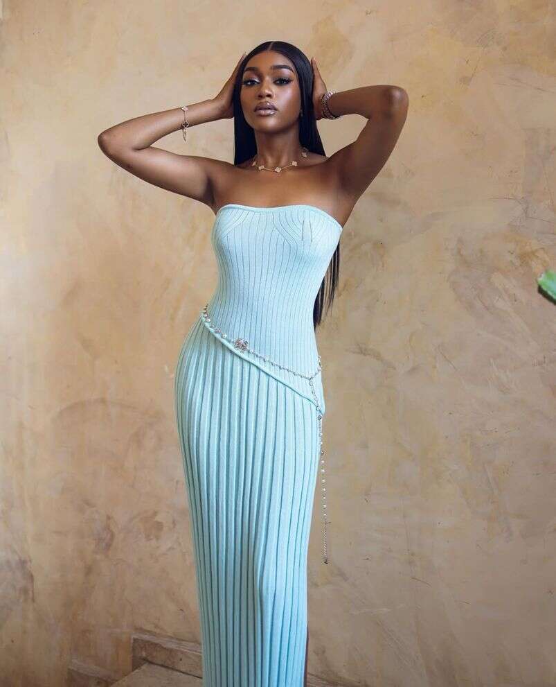 Spring/Summer Hot Selling Popular Fashion strapless Twisted Flower Split Long Woolen Dress LX0180 2025 New Style Elegant and Stylish Clothing