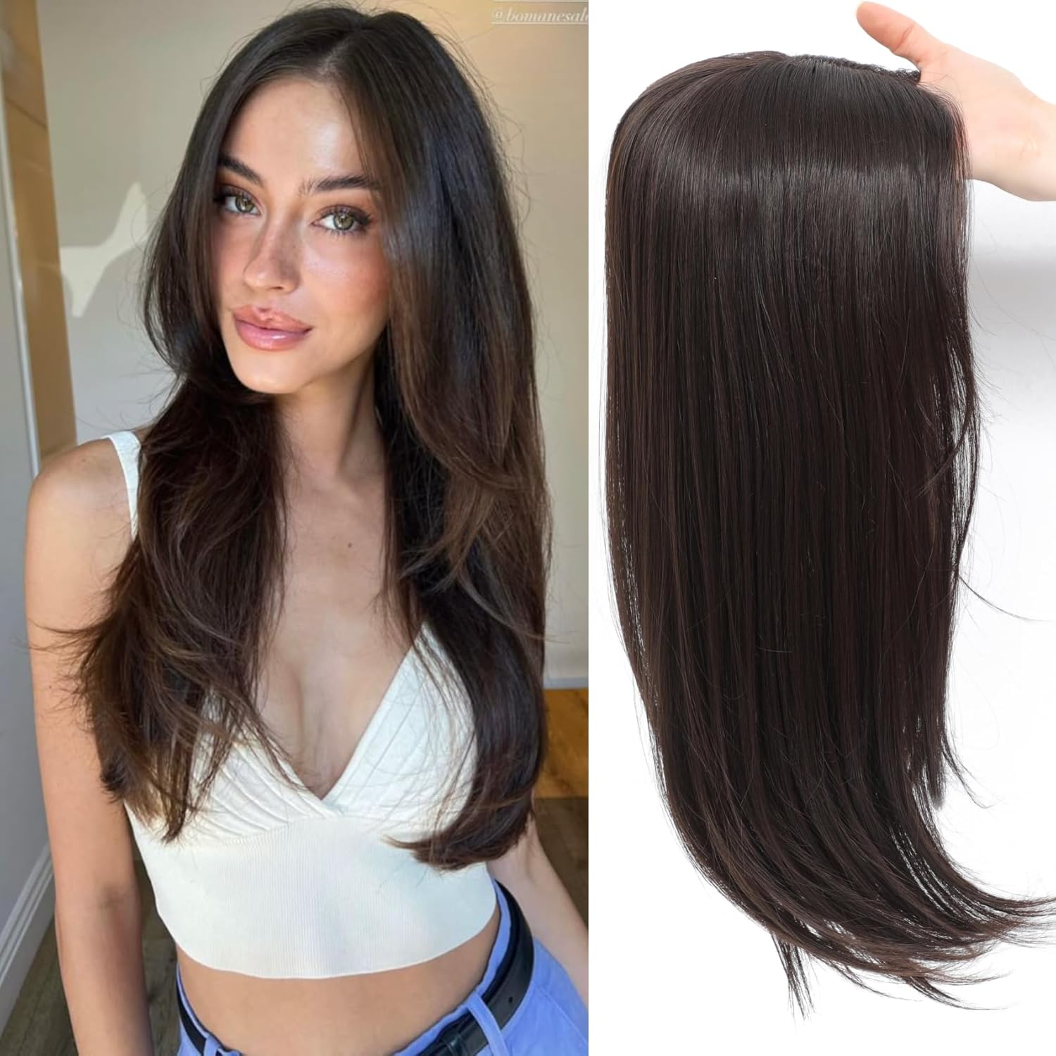 360 ° 3D wig human hair accessory | 6-inch x 5.5-inch 20 inch clip on lace headband with natural side bangs