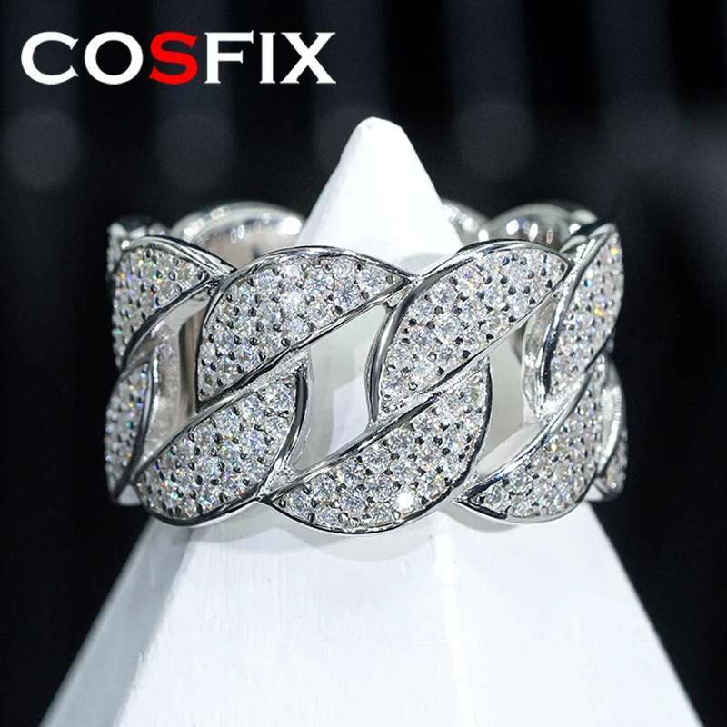 D Color Men Moissanite Ring s925 Silver 1.3mm Moissanite Ring for Women Luxury Mens Womens Full Moissanite Hiphop Rings 2023
