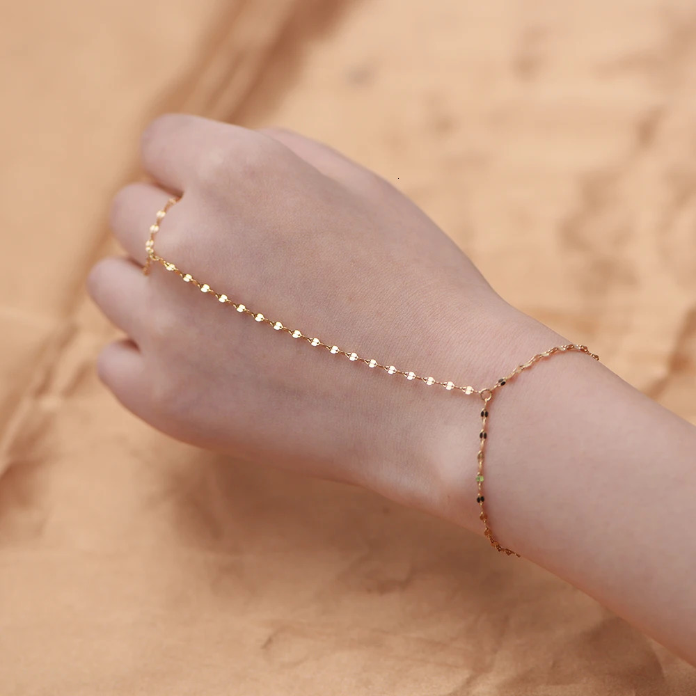 Jewelry 925 Sterling Silver Gold Plated Ultra Bright Ceramic Tile Sleeve Chain Minimalist Finger Bracelet Ring Bracelets 250520