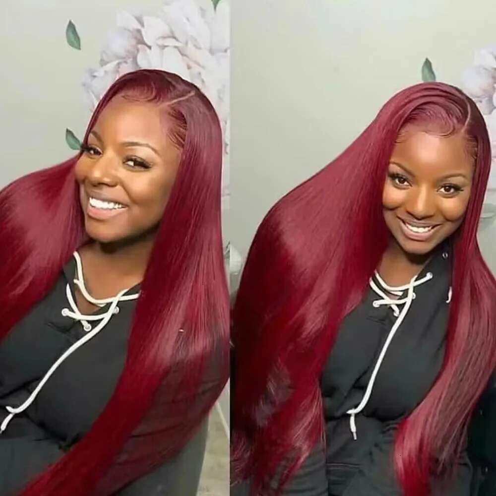 Bury 13x4 HD Frontal Straight Red 13x6 Lace Front Wigs 99J Colored 200% Human Hair Wig 100%