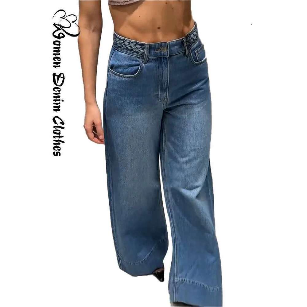 Streetwear Twist Belt Denim Woman Trousers Low Waist Wide Leg Jeans Female 2025 Summer Loose Fashion Casual Mopping Pant