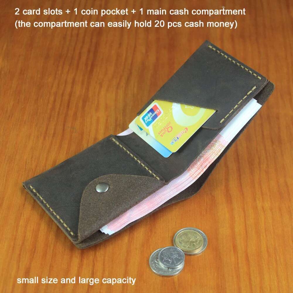 Handmade Genuine Leather Wallet Small Men Bifold Wallets Purse Male Short Bag with Coin Pocket Simple Money Clips