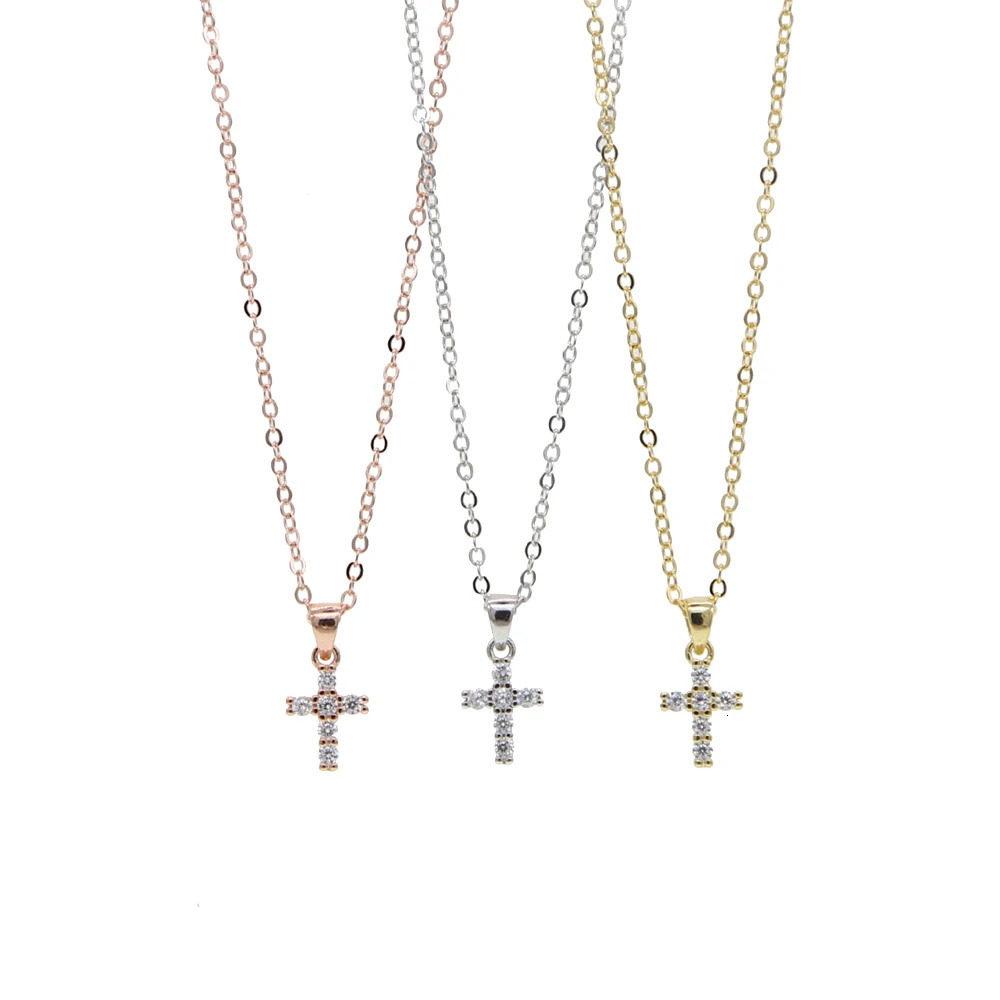 High Quality 925 Sterling Silver Pave 5A Cz Tiny Cute Cross Pendant Necklaces For Women Mini Charm Bijoux Jewelry 250520
