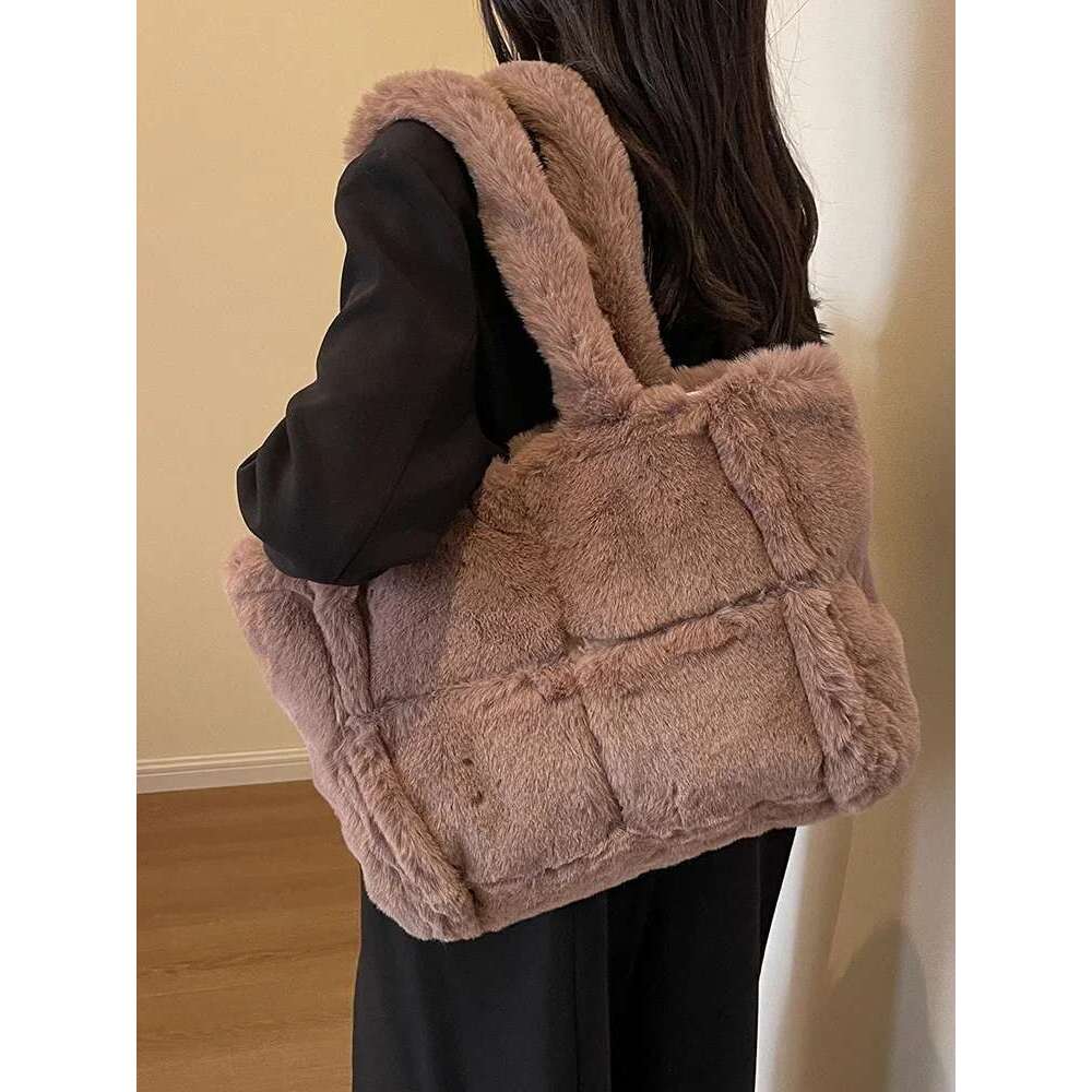 Faux Fur Women's Shoulder Large Capacity Soft Plush Casual Tote Bags Winter Fashion Female Travel Purse Handbags